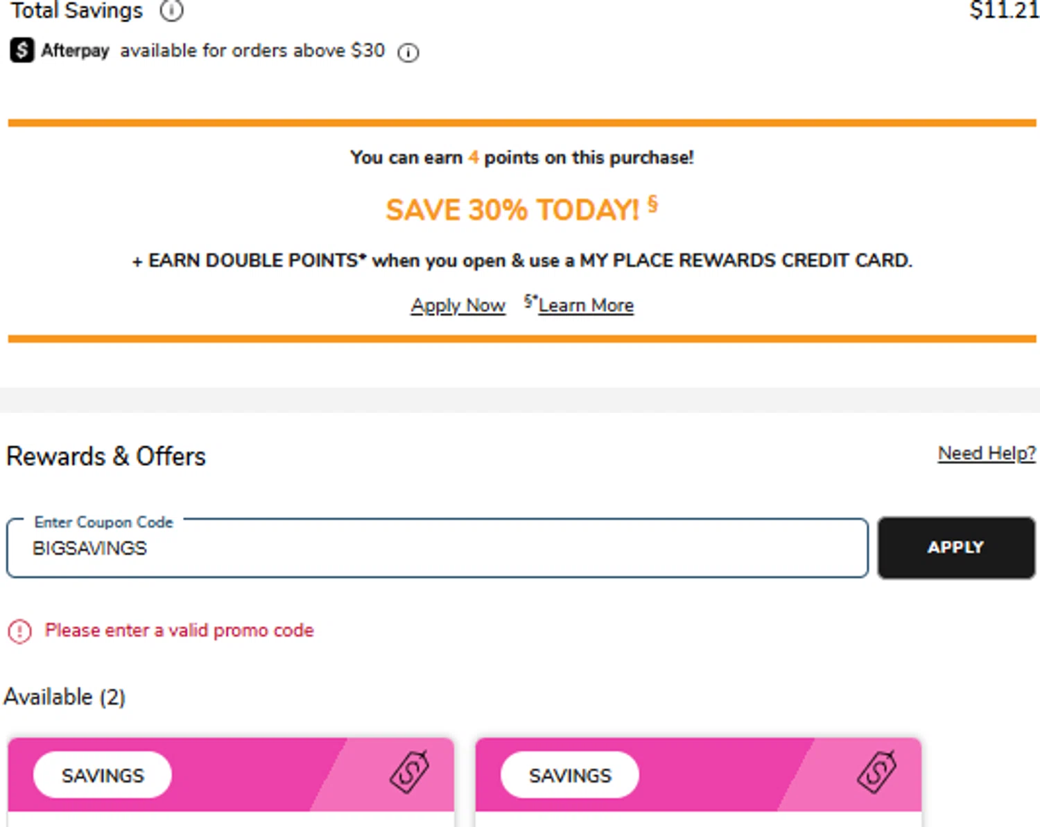 The Children's Place coupon code screenshot showing code BIGSAVINGS applied at The Children's Place checkout page. Uploaded by SimplyCodes community member jhonaikellgonzalez on Aug 27, 2025