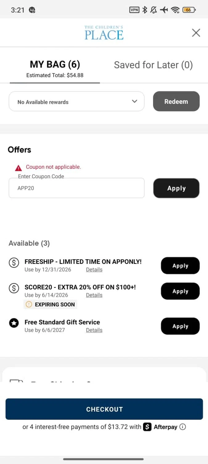 Verification screenshot for 20% Off Clearance at The Children's Place — 8d ago