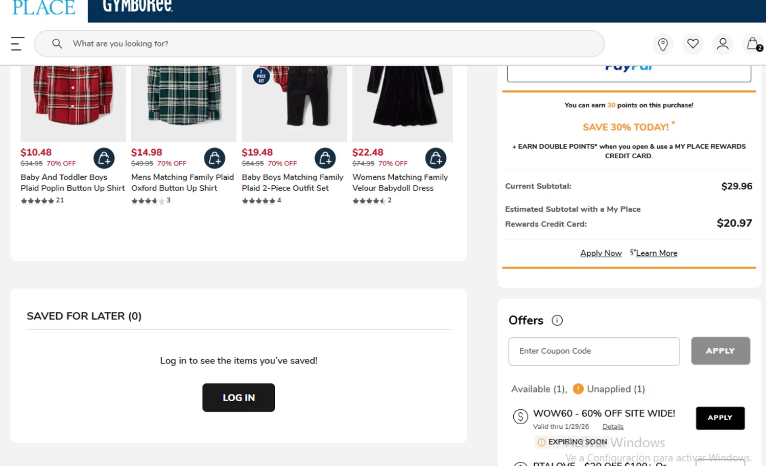 The Children's Place coupon code screenshot showing code PTALOVE applied at The Children's Place checkout page. Uploaded by SimplyCodes community member ligthYA on Jan 28, 2026