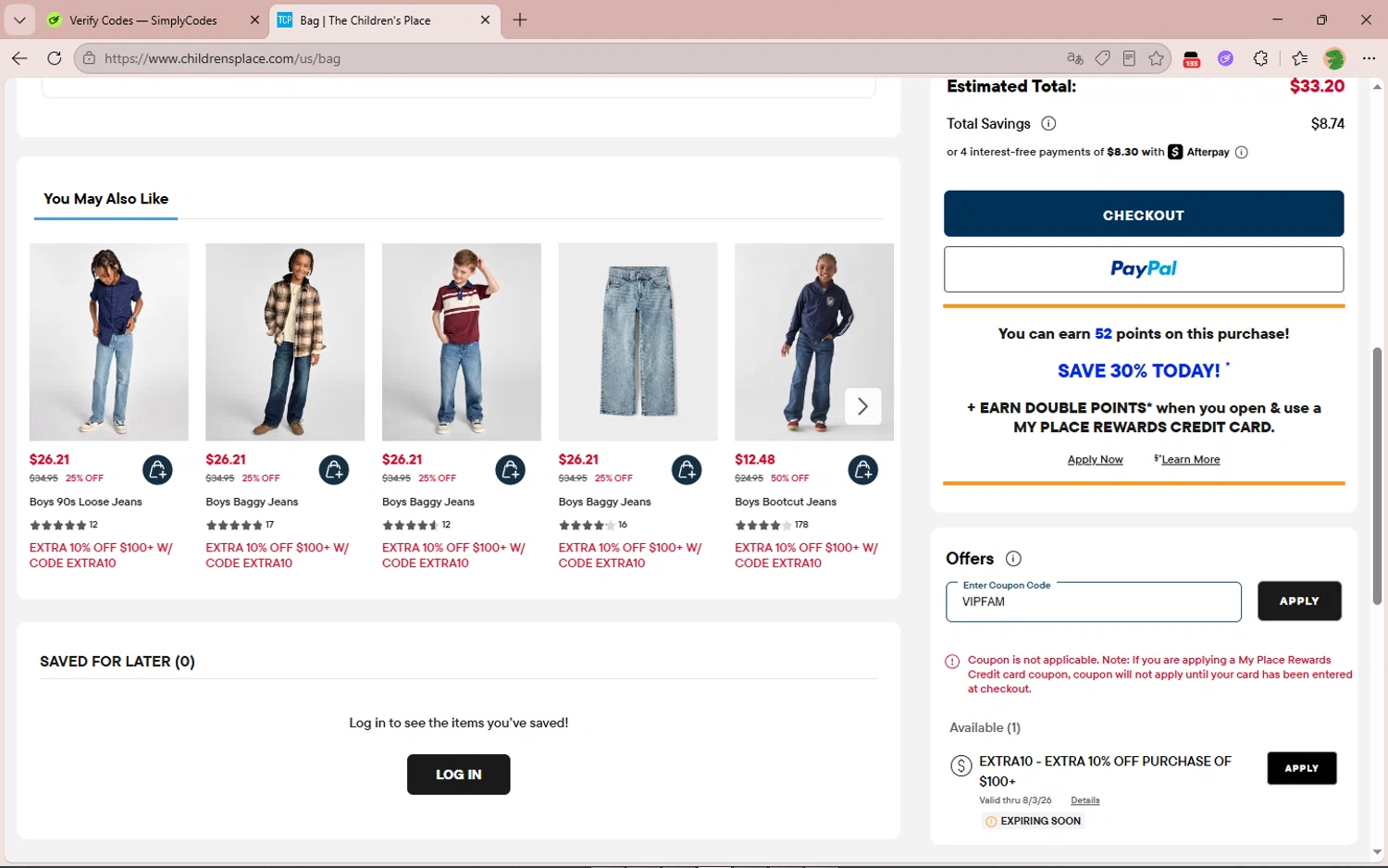 Verification screenshot for 20% Off Select Items at The Children's Place - 2d ago