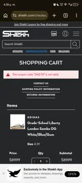 The Children's Place coupon verification screenshot