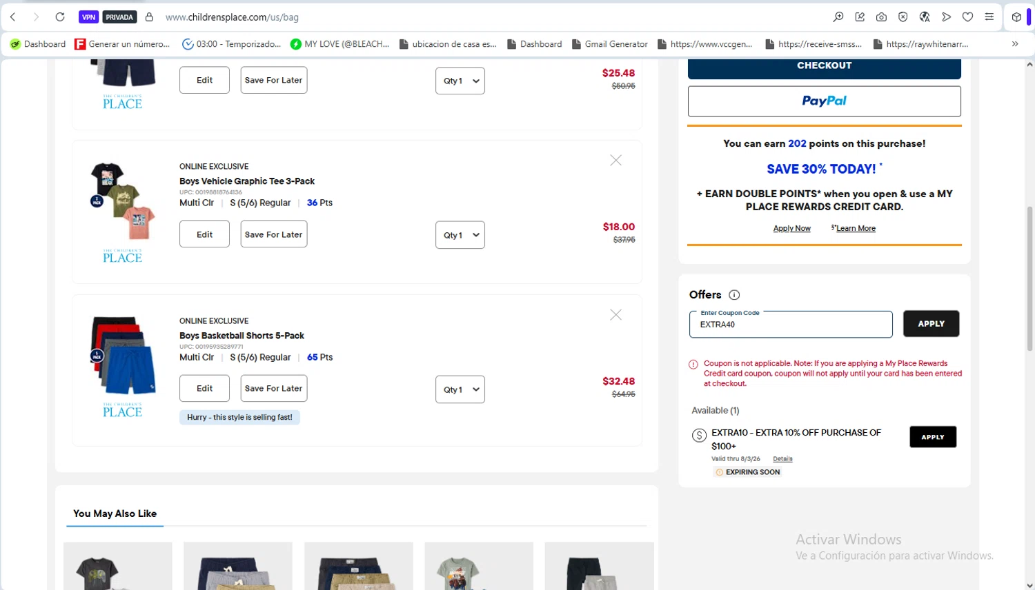 Verification screenshot for 40% Off Clearance Items at The Children's Place at The Children's Place - 1d ago