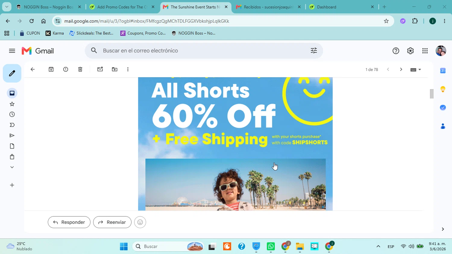 Verification screenshot for 60% Off All Shorts at The Children's Place — 18d ago