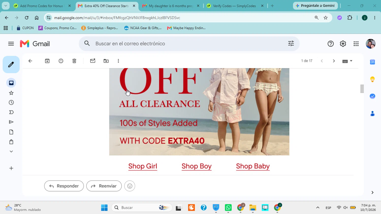 Verification screenshot for 40% Off Clearance Items at The Children's Place at The Children's Place - 1d ago