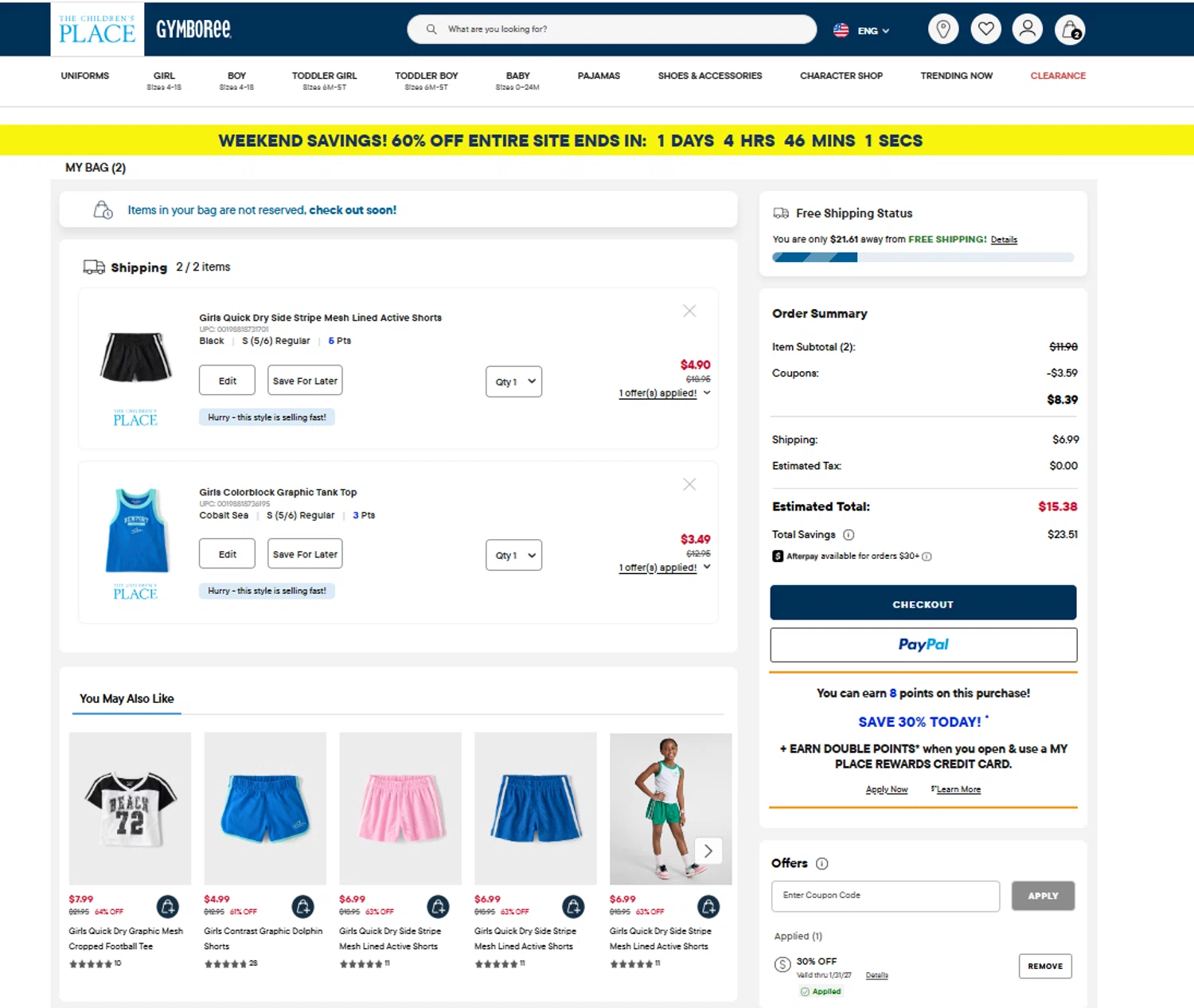Verification screenshot for 30% Off (Storewide) at The Children's Place at The Children's Place — 1d ago