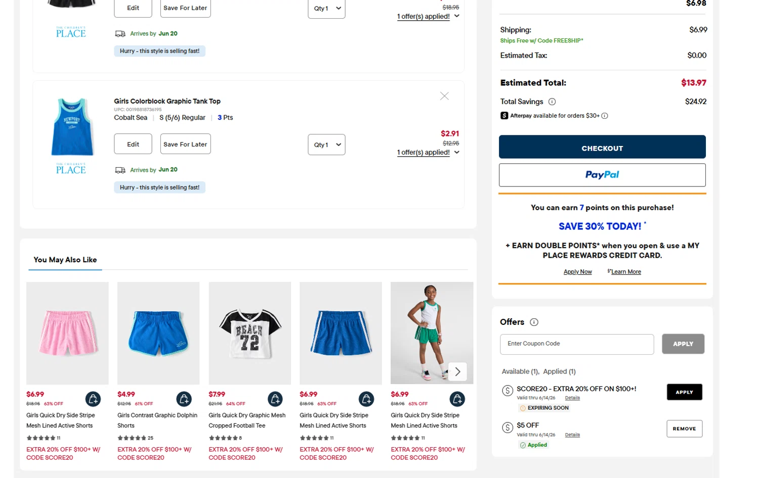 Verification screenshot for $5 Off Select Items at The Children's Place — 7d ago