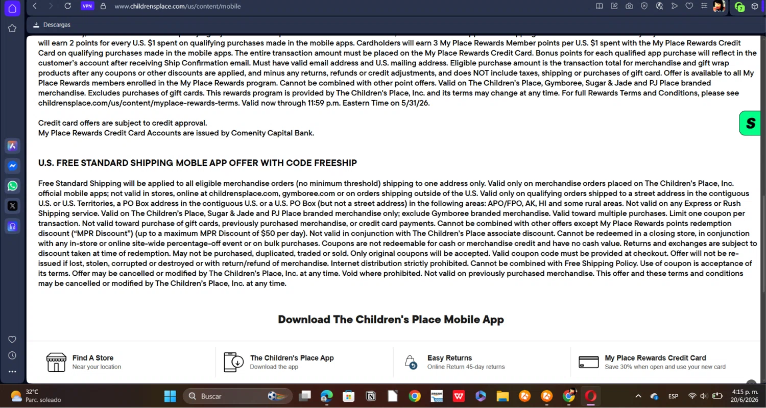 Verification screenshot for Free Shipping Storewide at The Children's Place - 21d ago