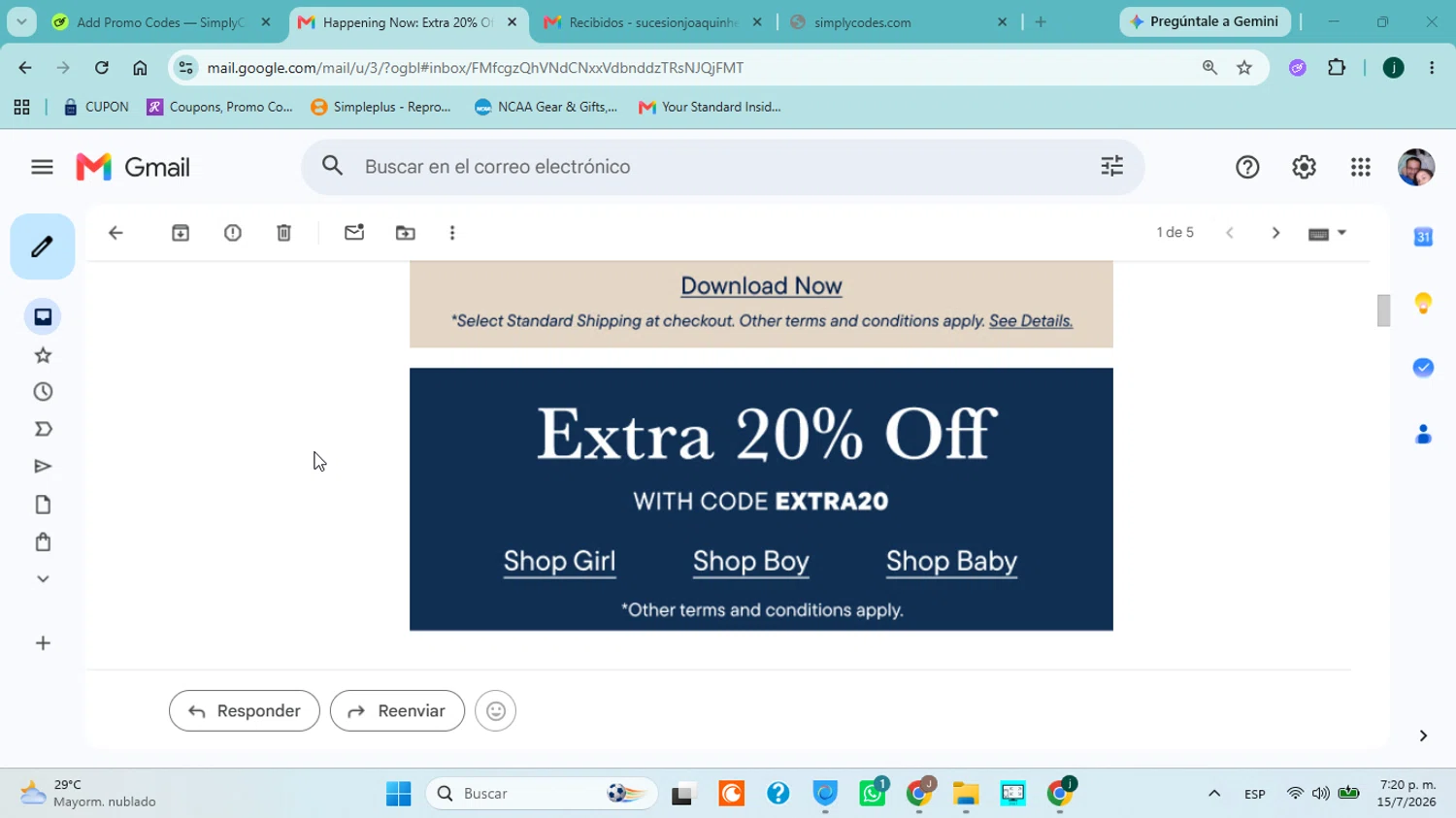 Verification screenshot for 20% Off Select Styles (minimum Order $60) at The Children's Place - 18d ago
