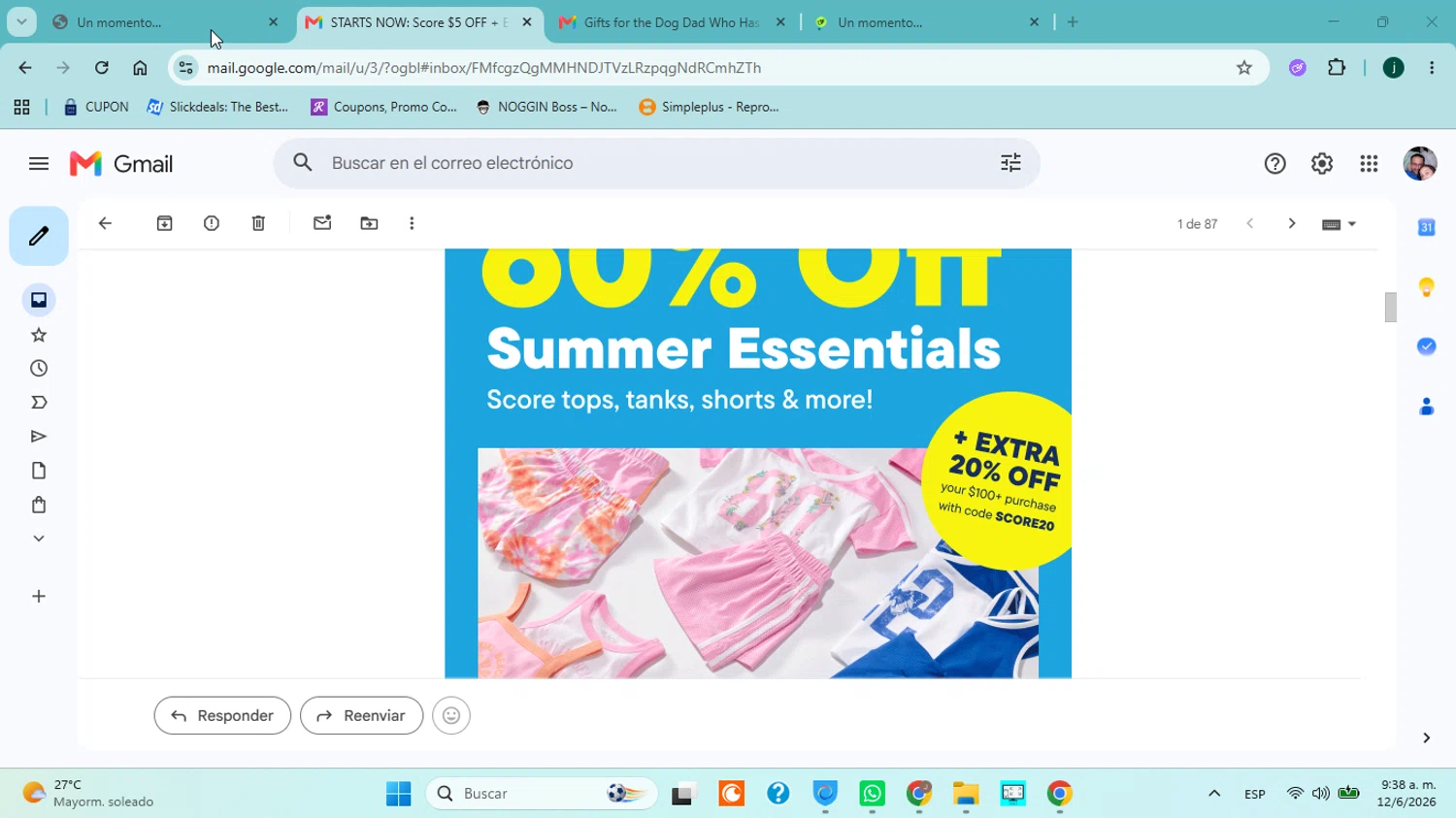 Verification screenshot for 20% Off Storewide (Must Order Minimum Purchase: $0) at The Children's Place at The Children's Place — 9d ago