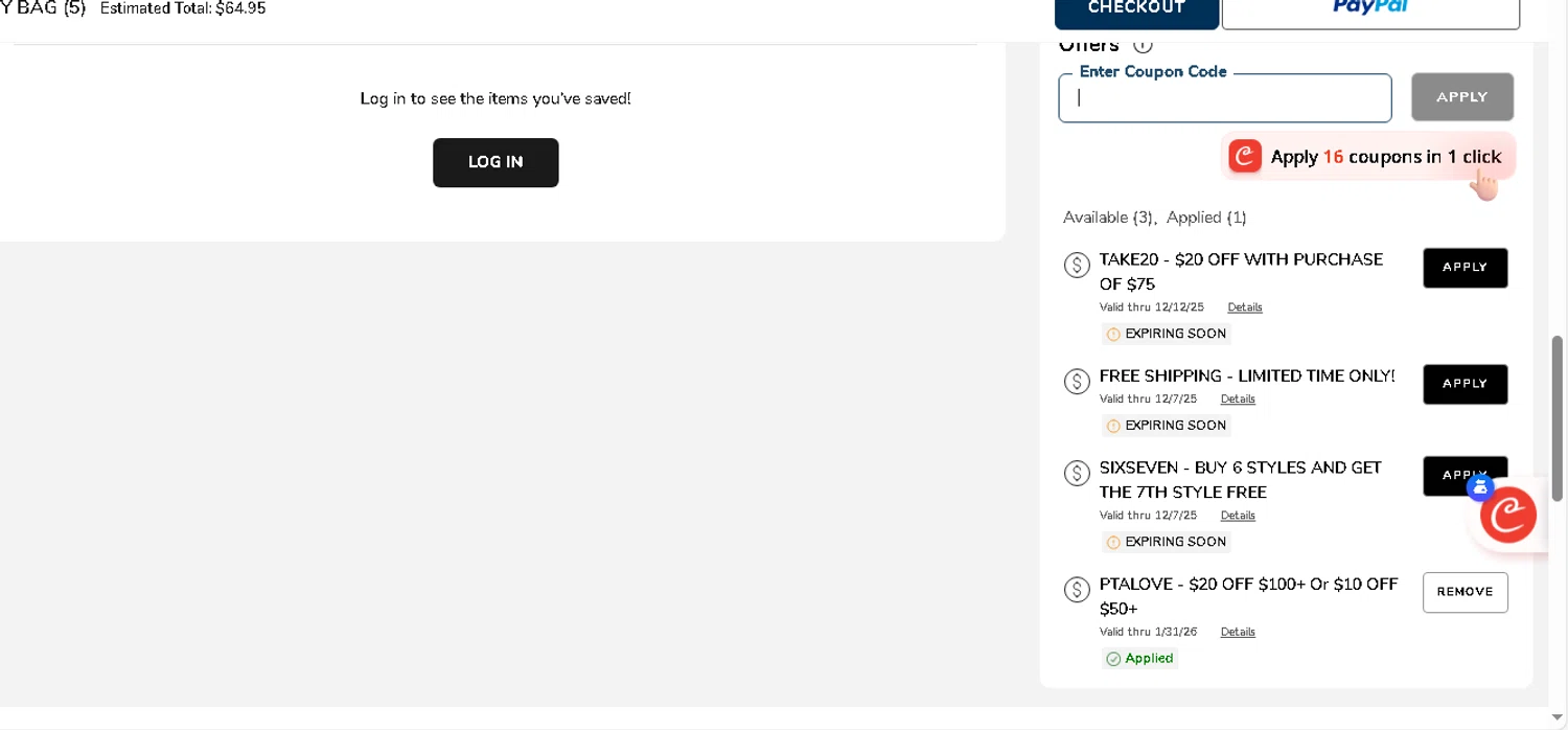 The Children's Place coupon code screenshot showing code PTALOVE applied at The Children's Place checkout page. Uploaded by SimplyCodes community member shark12 on Dec 6, 2025