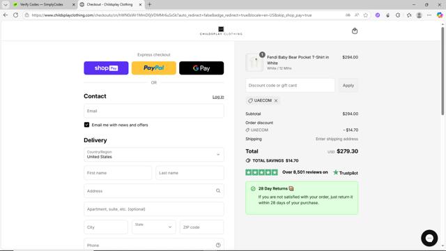 Childsplay Clothing checkout page showing Childsplay Clothing promo code box | Screenshot taken by SimplyCodes community member on Jul 21, 2025