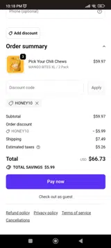 HONEY10 coupon verification screenshot