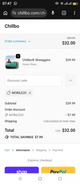 MOBILE20 coupon verification screenshot