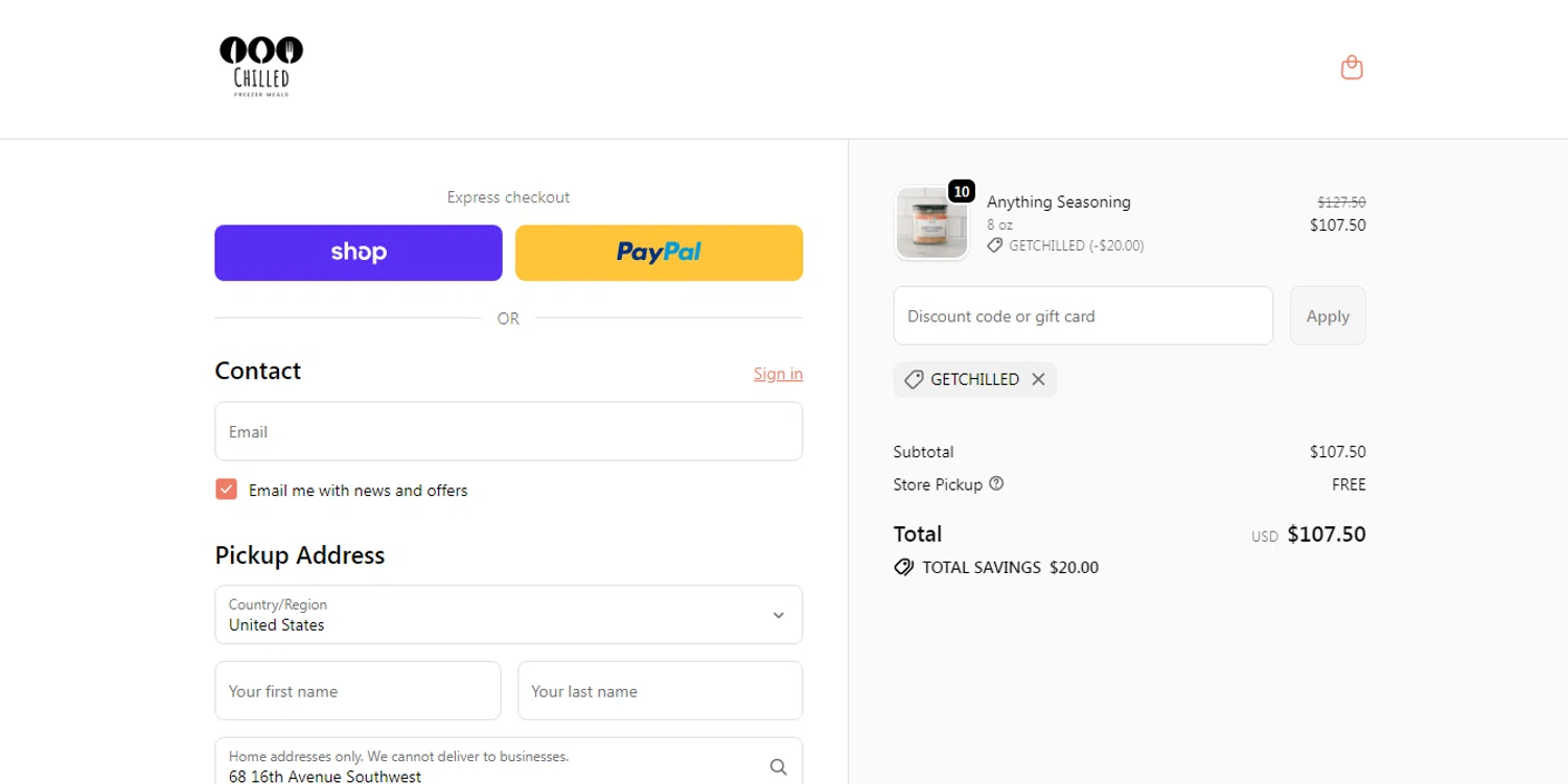 Chilled promo code screenshot showing code GETCHILLED applied at Chilled checkout page. Uploaded by SimplyCodes community member HUNTER1406 on Jun 8, 2026