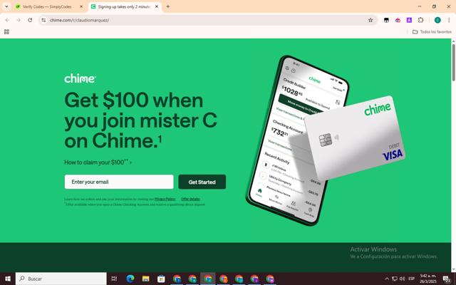 Chime checkout page showing Chime promo code box | Screenshot taken by SimplyCodes community member on Mar 26, 2025