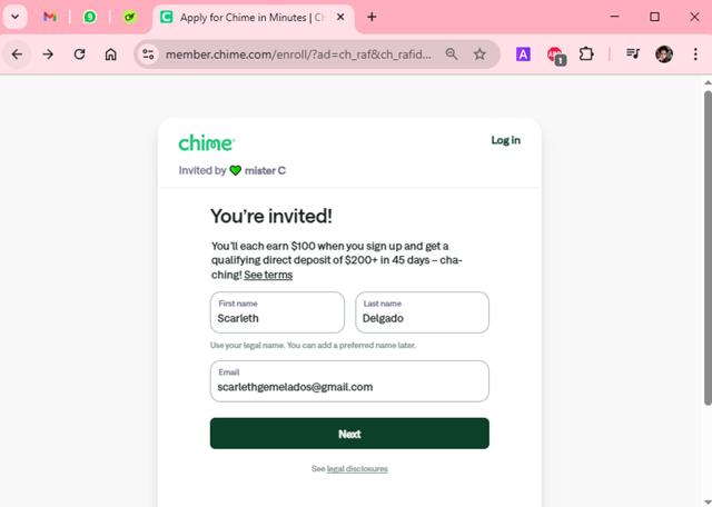 Chime checkout page showing Chime promo code box | Screenshot taken by SimplyCodes community member on Mar 28, 2025