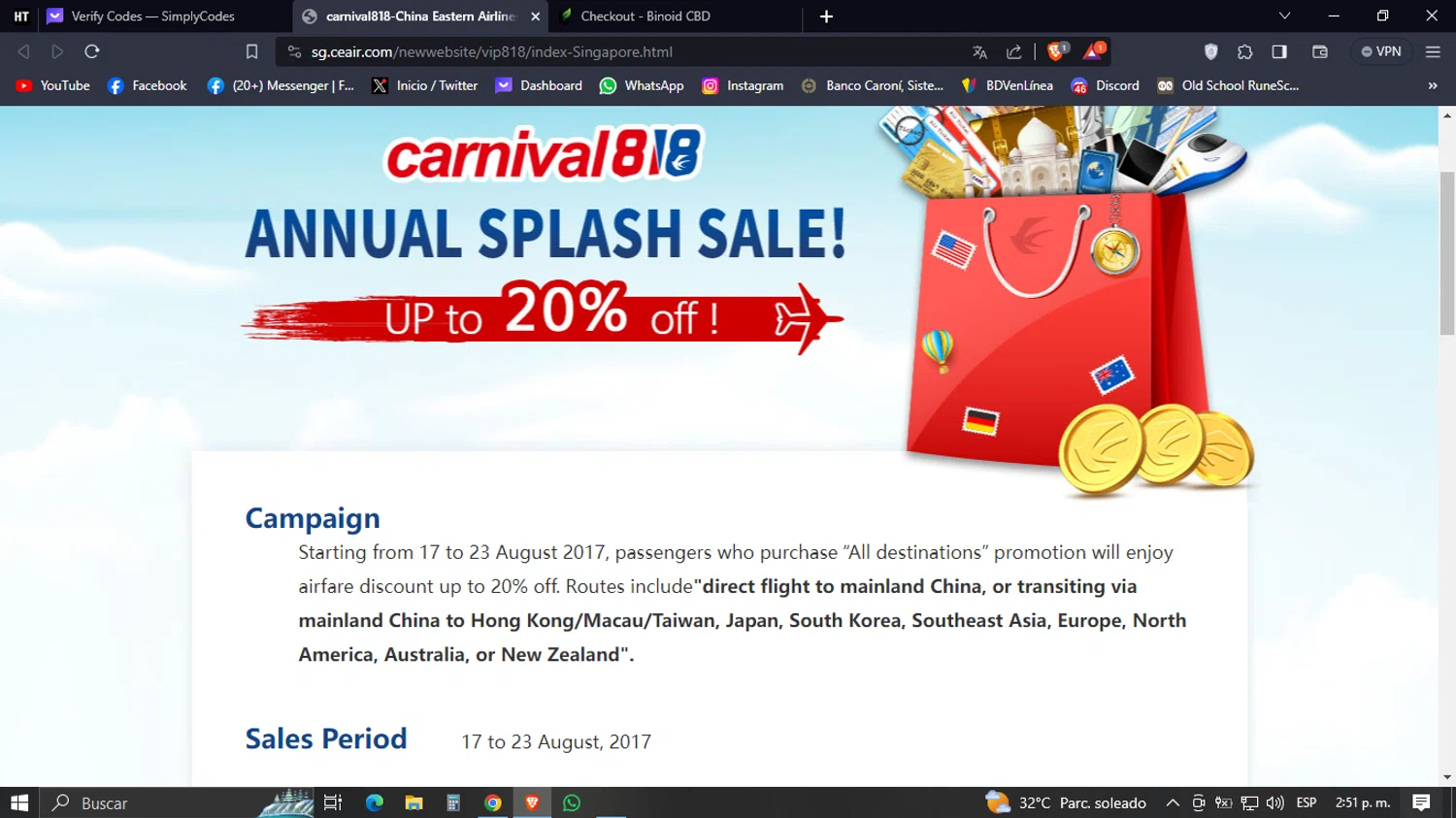 China Eastern Airlines checkout page showing China Eastern Airlines coupon code box | Screenshot taken by SimplyCodes community member on Jan 19, 2024