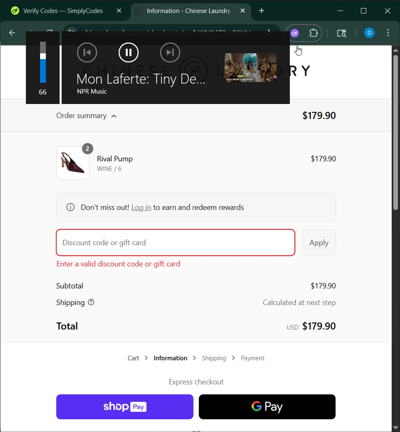 Chinese Laundry coupon code screenshot showing code REBOOT50 applied at Chinese Laundry checkout page. Uploaded by SimplyCodes community member _____________ on Aug 24, 2025