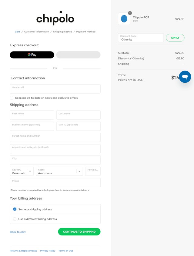 Chipolo checkout page showing Chipolo discount code box | Screenshot taken by SimplyCodes community member on Jul 25, 2025