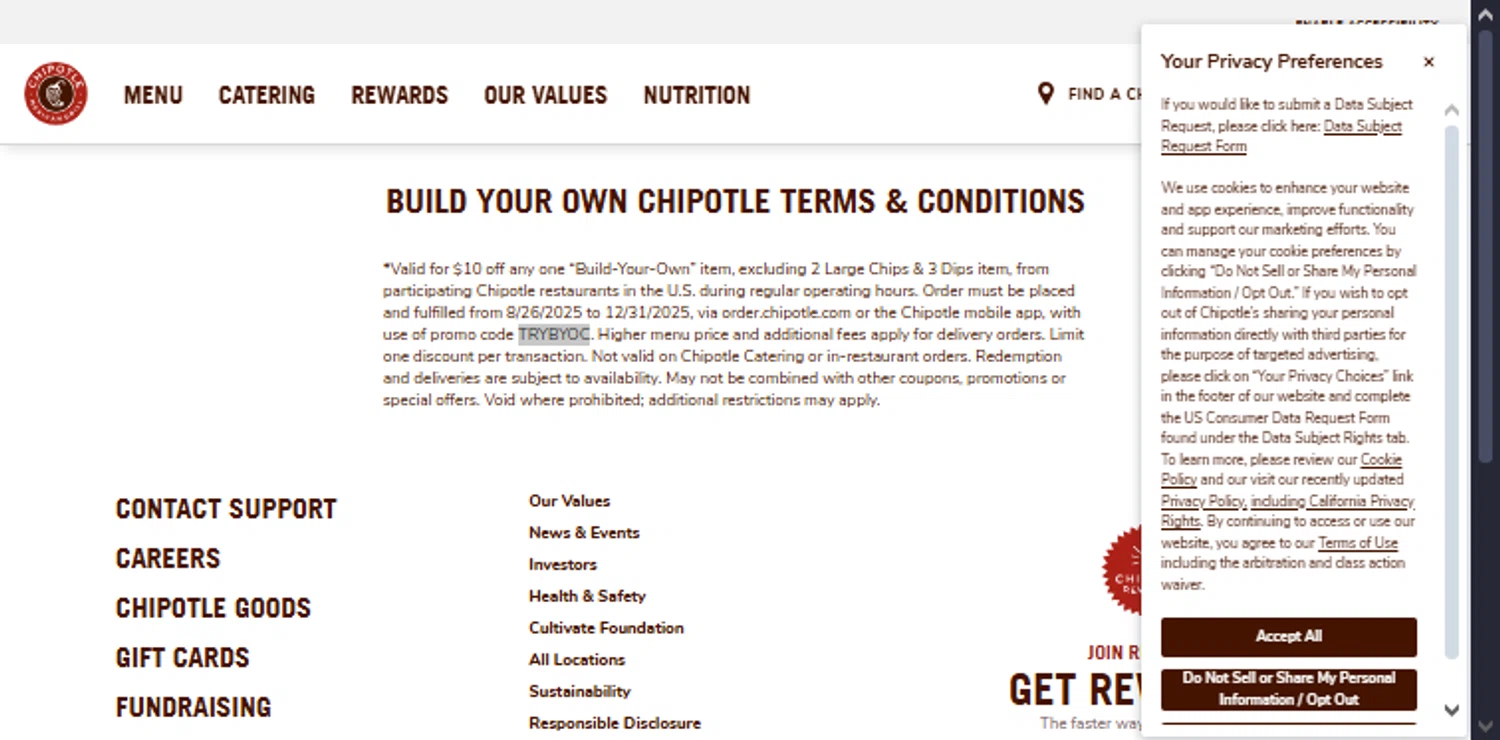 Chipotle Promo Codes - $10 Off (2 Verified) Dec 2025