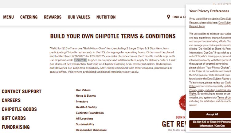 Chipotle Promo Codes - $10 Off (2 Verified) Dec 2025