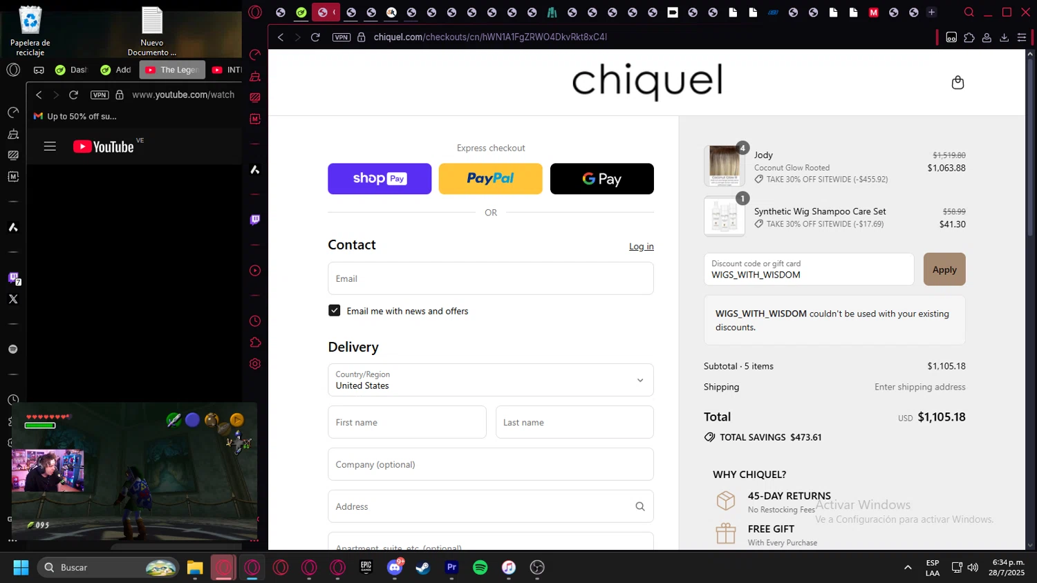 Chiquel discount code screenshot showing code WIGS_WITH_WISDOM applied at Chiquel checkout page. Uploaded by SimplyCodes community member leonardocamacho2 on Jul 28, 2025