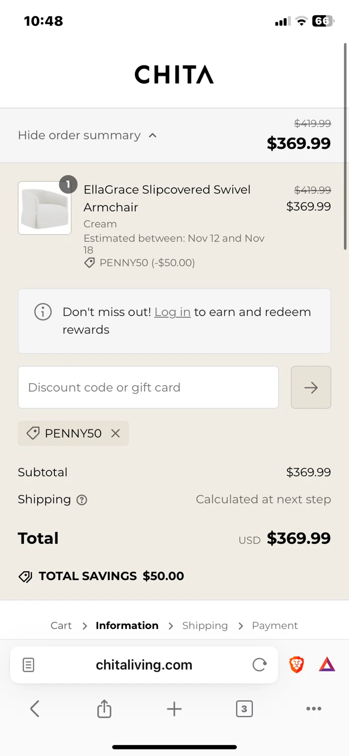 where to use Chita Living promo code box
