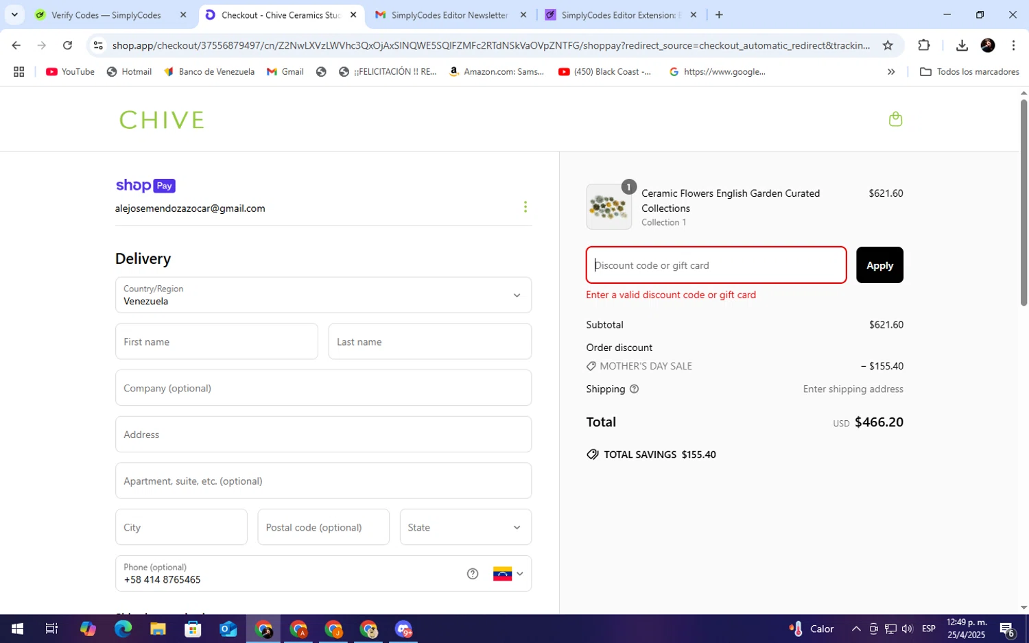 Chive promo code screenshot showing code HELLO10 applied at Chive checkout page. Uploaded by SimplyCodes community member WiseScholar9036 on Apr 25, 2025