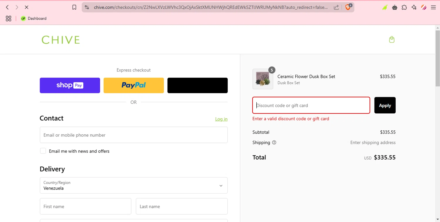 Chive promo code screenshot showing code flowersale applied at Chive checkout page. Uploaded by SimplyCodes community member Biancapoli on Feb 12, 2025