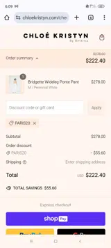 Paris20 coupon verification screenshot