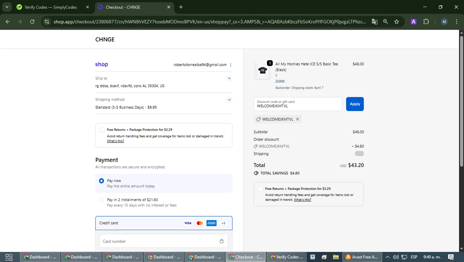 CHNGE checkout page showing CHNGE discount code box | Screenshot taken by SimplyCodes community member on Feb 12, 2026