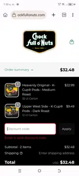 Chock Full o'Nuts coupon verification screenshot