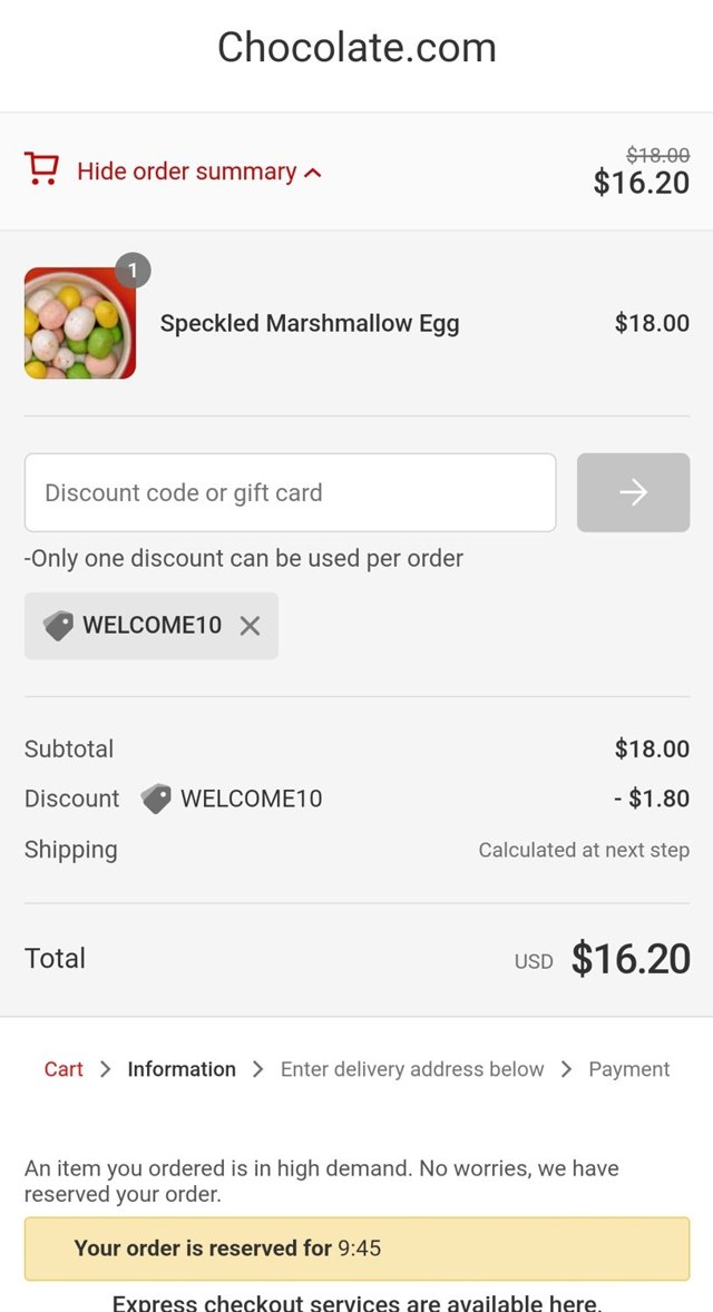 Chocolate.com checkout page showing Chocolate.com promo code box | Screenshot taken by SimplyCodes community member on May 14, 2024