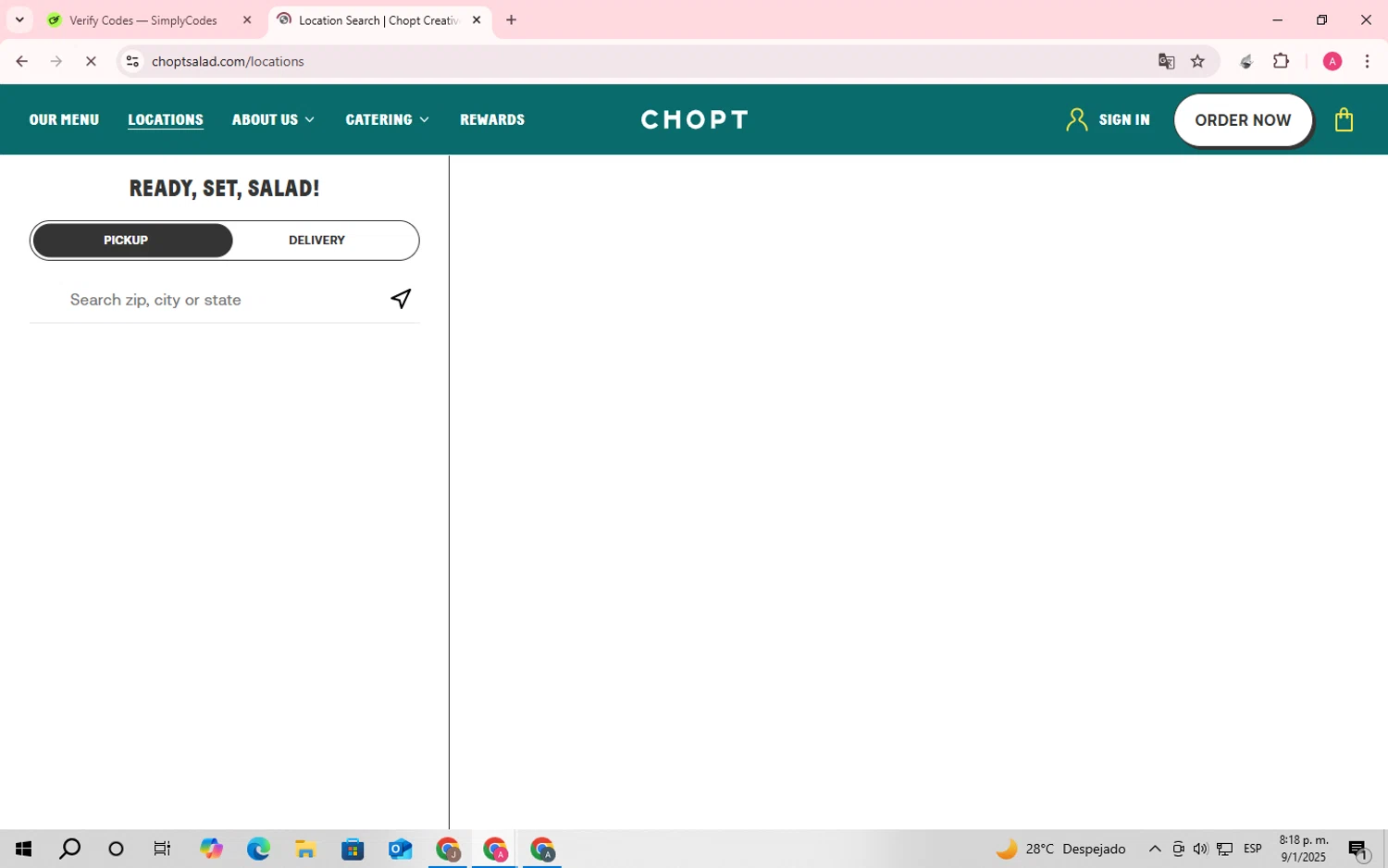 Chopt Salad promo code screenshot showing code BUFFALO applied at Chopt Salad checkout page. Uploaded by SimplyCodes community member SaleScholar6713 on Jan 10, 2025