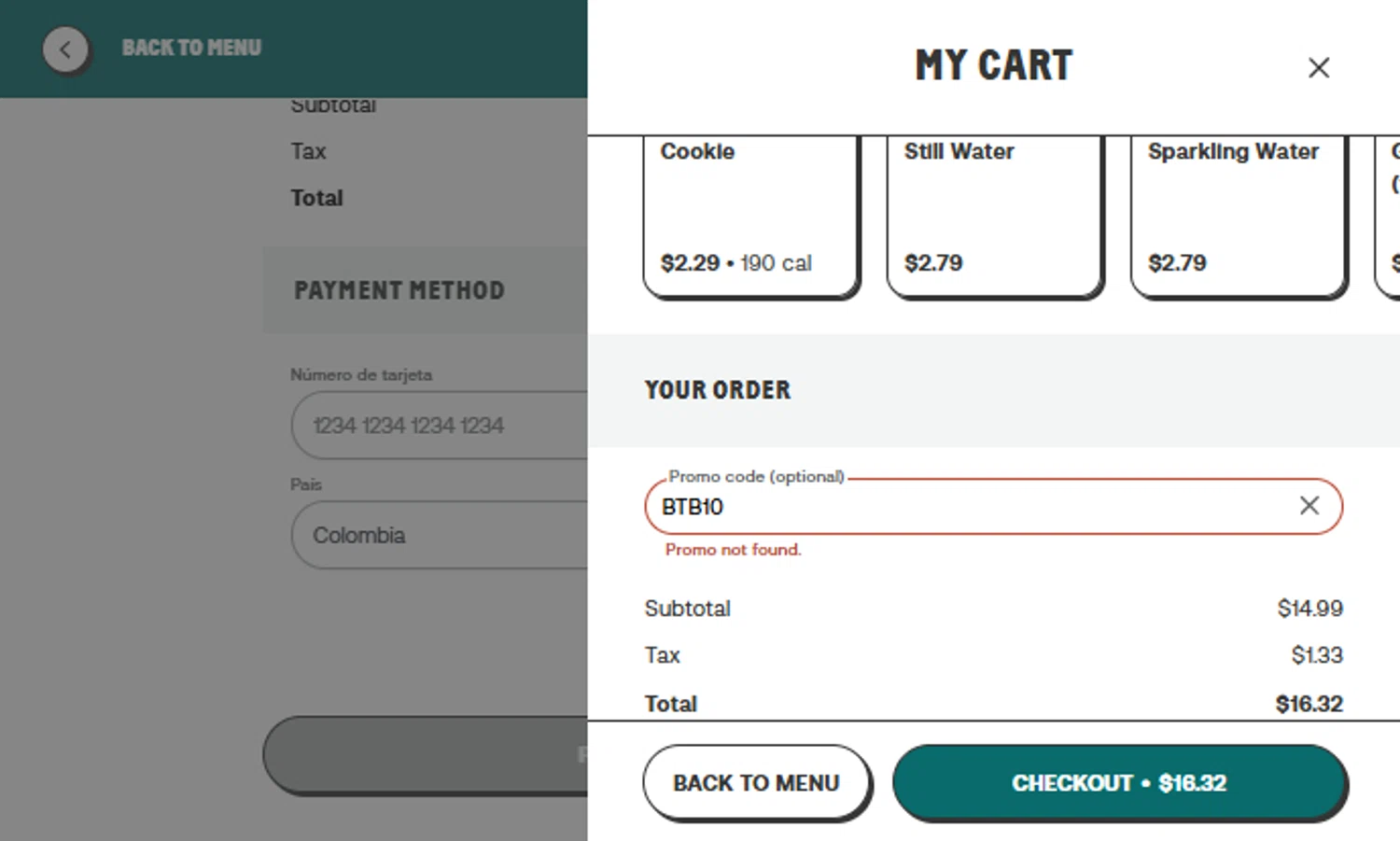 Chopt Salad promo code screenshot showing code BTB10 applied at Chopt Salad checkout page. Uploaded by SimplyCodes community member TraxoGamer on Sep 26, 2025