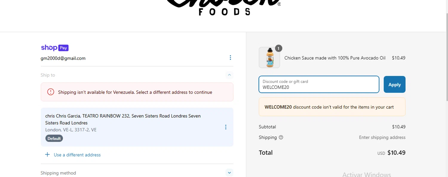 Chosen Foods coupon code screenshot showing code WELCOME20 applied at Chosen Foods checkout page. Uploaded by SimplyCodes community member CleverEagle6236 on Mar 7, 2025