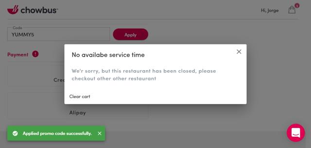 Chowbus checkout page showing Chowbus promo code box | Screenshot taken by SimplyCodes community member on Sep 21, 2020