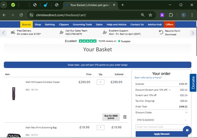 Christies Direct checkout page showing Christies Direct discount code box | Screenshot taken by SimplyCodes community member on Jan 28, 2025