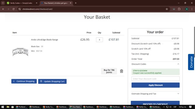 Christies Direct checkout page showing Christies Direct discount code box | Screenshot taken by SimplyCodes community member on Jan 28, 2025