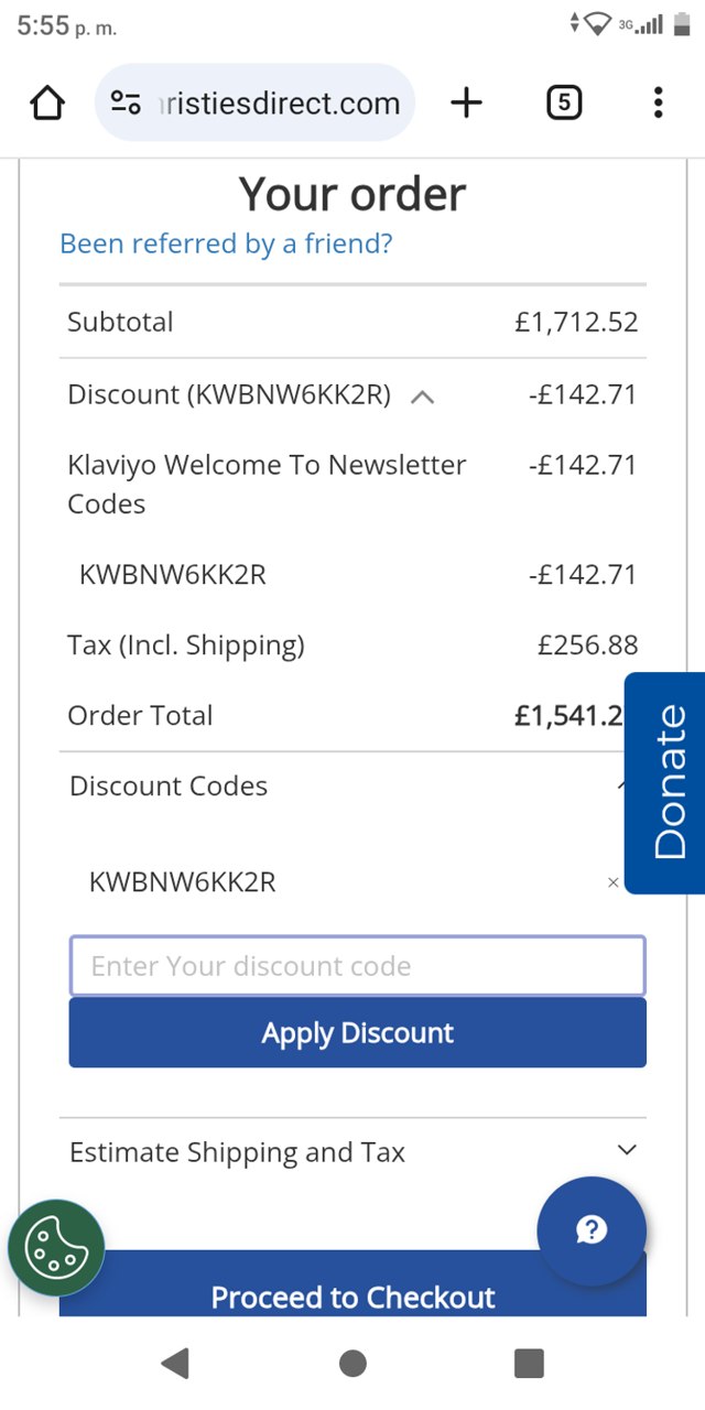 Christies Direct checkout page showing Christies Direct discount code box | Screenshot taken by SimplyCodes community member on Feb 3, 2025