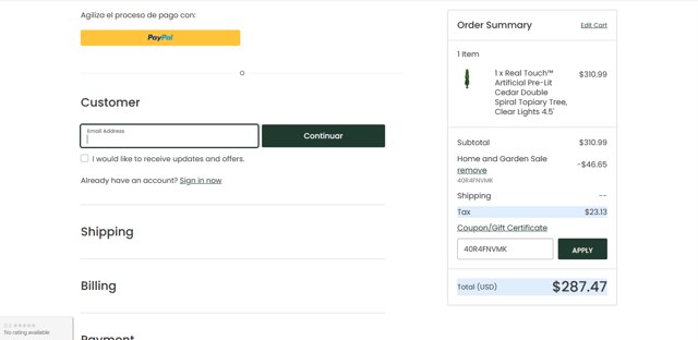 Christmas Central checkout page showing Christmas Central coupon code box | Screenshot taken by SimplyCodes community member on Apr 24, 2025