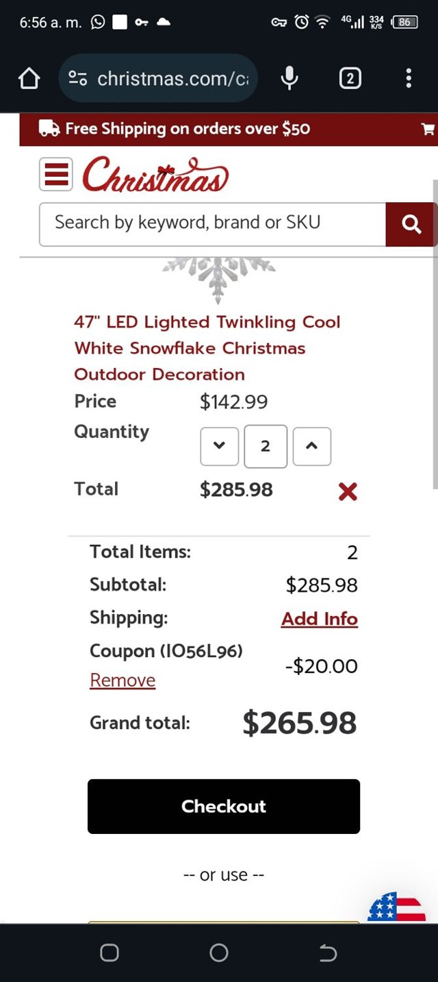 Christmas.com checkout page showing Christmas.com promo code box | Screenshot taken by SimplyCodes community member on Nov 4, 2023