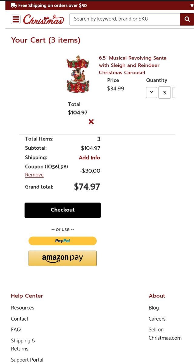 Christmas.com checkout page showing Christmas.com promo code box | Screenshot taken by SimplyCodes community member on Jul 11, 2023