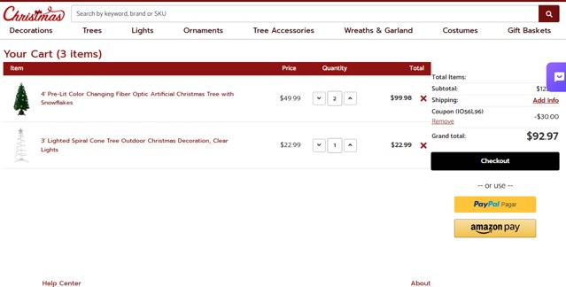 Christmas.com checkout page showing Christmas.com promo code box | Screenshot taken by SimplyCodes community member on Dec 7, 2023