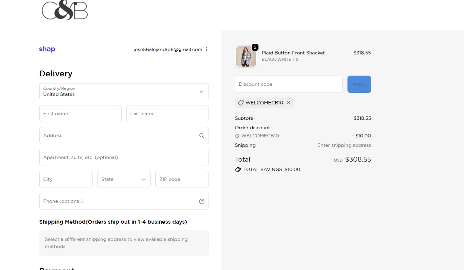 Christopher & Banks promo code screenshot showing code WELCOMECB10 applied at Christopher & Banks checkout page. Uploaded by SimplyCodes community member Culebraparada on Oct 21, 2025