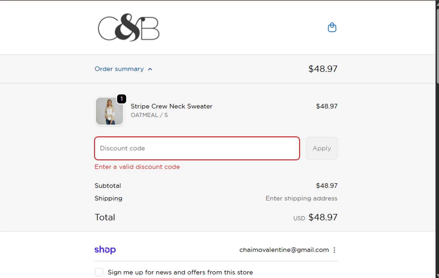 Christopher & Banks promo code screenshot showing code cbfreesh applied at Christopher & Banks checkout page. Uploaded by SimplyCodes community member FrugalHunter3134 on Oct 24, 2025
