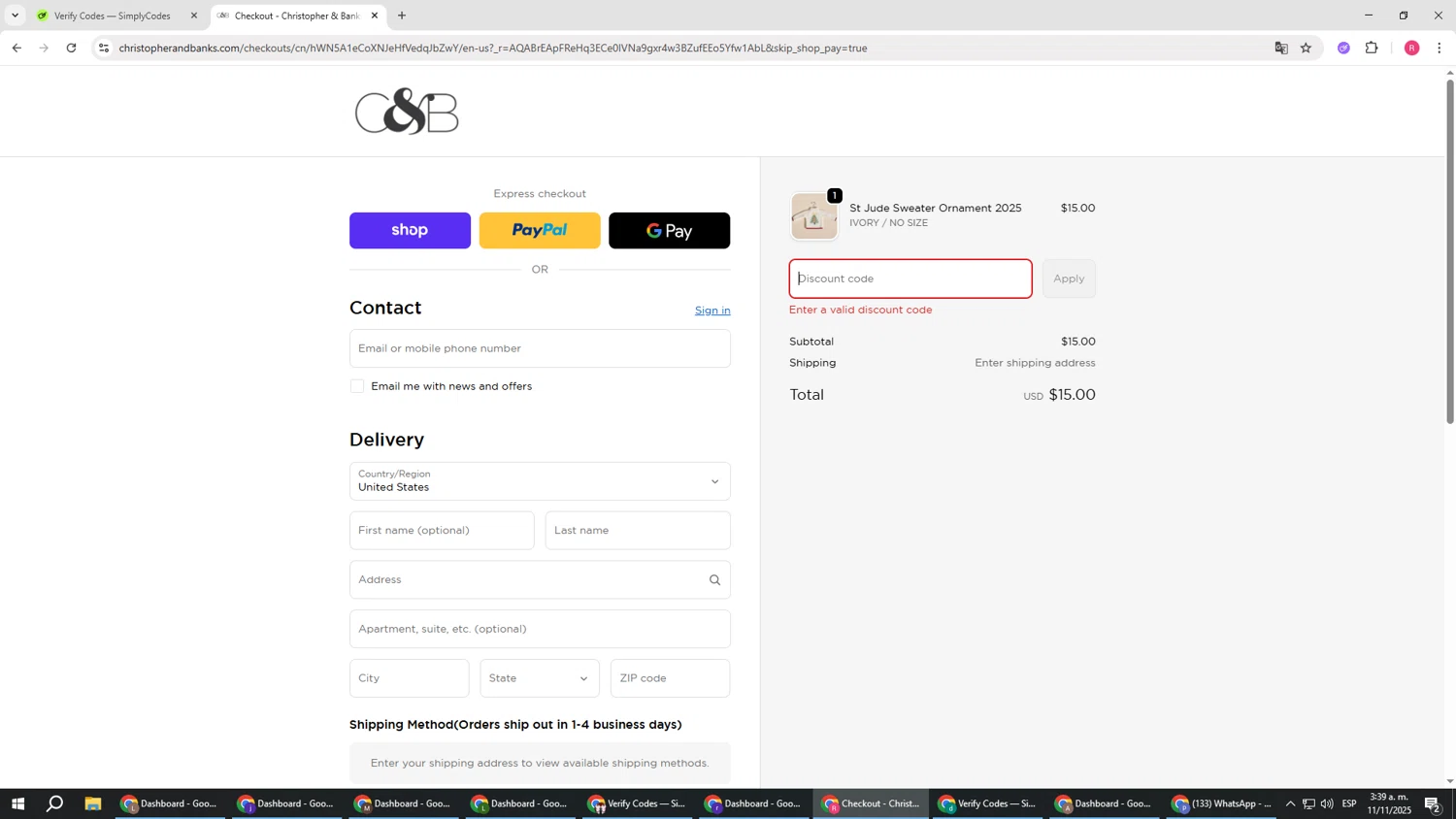 Christopher & Banks promo code screenshot showing code DONTMISS20 applied at Christopher & Banks checkout page. Uploaded by SimplyCodes community member TTTT55 on Nov 11, 2025