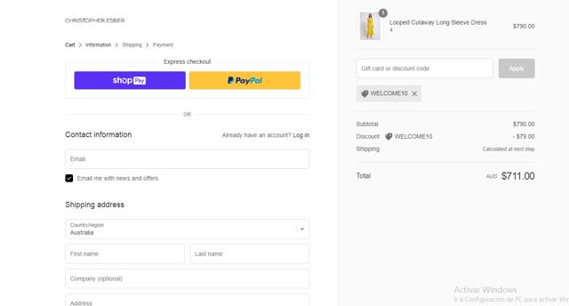 Christopher Esber checkout page showing Christopher Esber promo code box | Screenshot taken by SimplyCodes community member on Apr 18, 2022