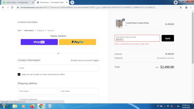 Christopher Esber checkout page showing Christopher Esber promo code box | Screenshot taken by SimplyCodes community member on May 14, 2021