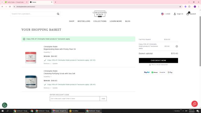 Christophe Robin checkout page showing Christophe Robin coupon code box | Screenshot taken by SimplyCodes community member on Sep 10, 2025